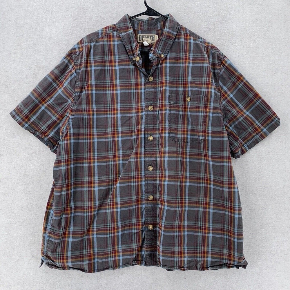 Duluth Trading Co Shirt Mens Size XL Blue Red Plaid Button Short‎ Sleeve Cotton
